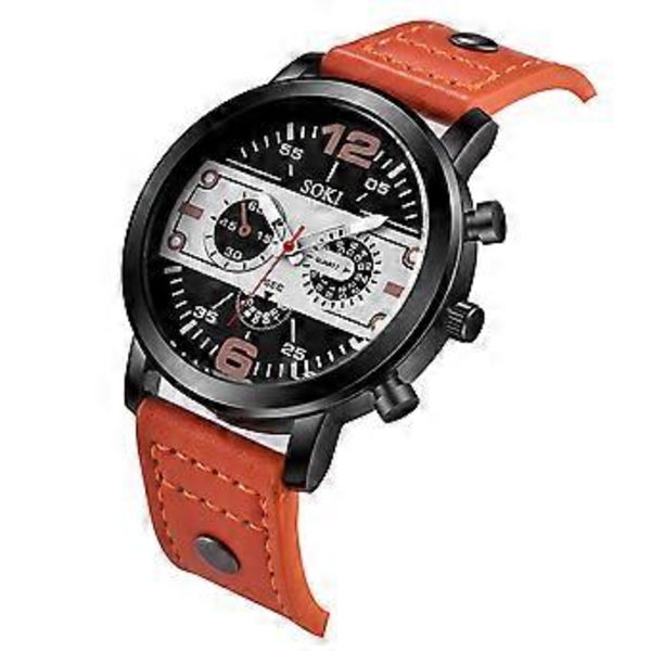 Mænds Moderne Kvartsur med Læderrem og Sort Farve - Cool Mænds Kvartsur med Elegant Sort Læderrem - Et Must-Have for Mænd BU