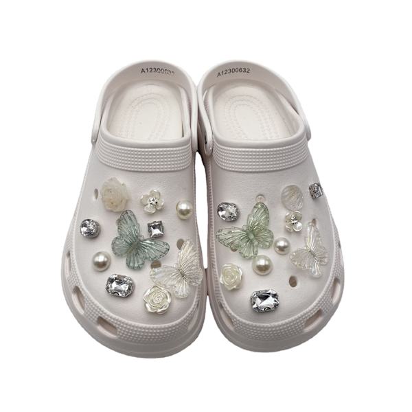 20 Stykker 3D Clog-Sandaler Pynt (Grøn Sommerfugl), Sko Charms,