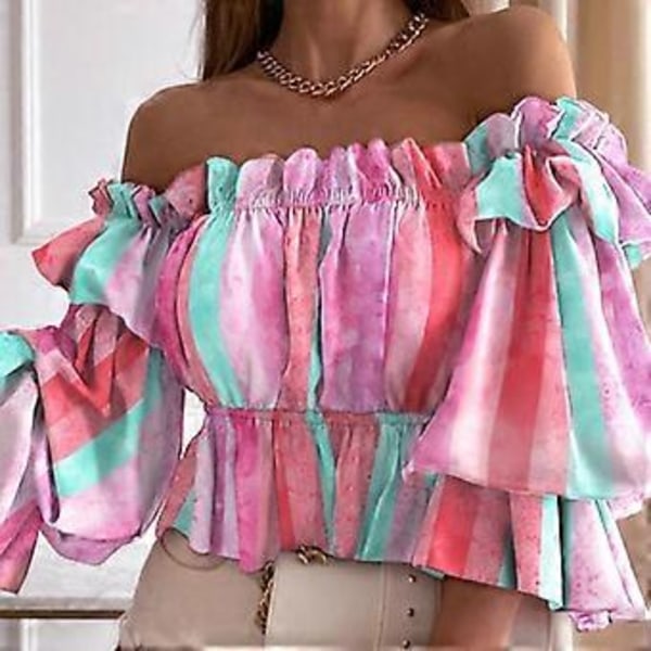 YYFS Dammode Casual Sommar Blusar & Skjortor med En Axel (XL rosa, blå)