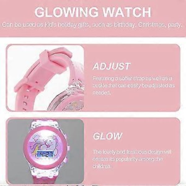 Unicorn Lysende Digital Klokke og Regnbue Armbåndsett for Barn