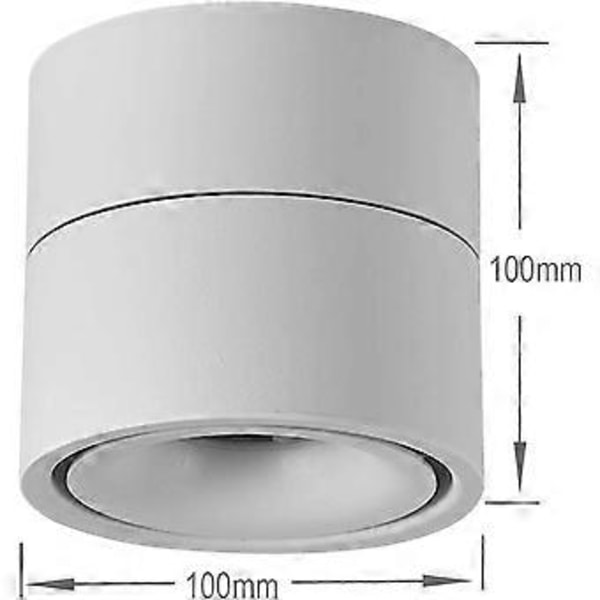 Indendørs 12W LED Projektør, Justerbar 360° Loftlampe med roterende og overflademonteret COB LED 10x10/Aluminium Væglampe (Hvid-3000K) [Energiklasse