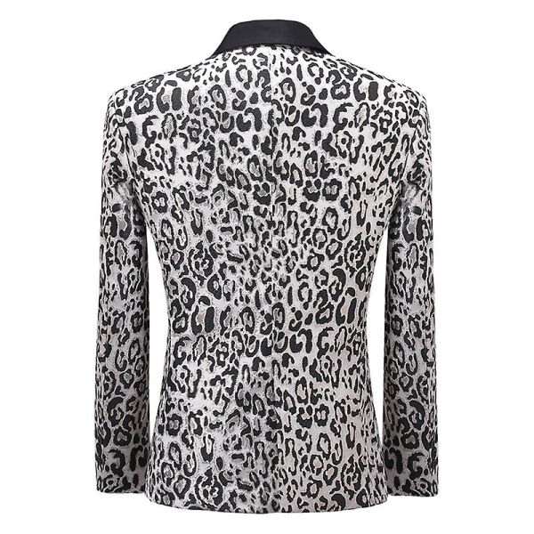 Men's Party Leopard Print Blazer, Notched Lapel Lightweight Suit Jacket White M