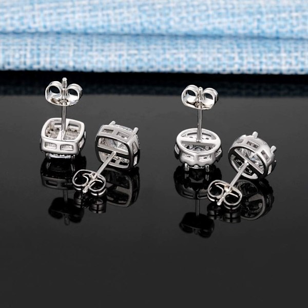 (2 par) 18K hvidguldbelagt runde firkantede kubiske zirkonia simulerede diamant halo ørestikker