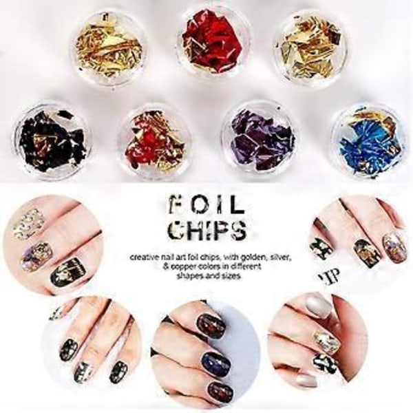 Æske med 11440 stk. negle rhinestones og 36 krukker folieflager, neglekunst