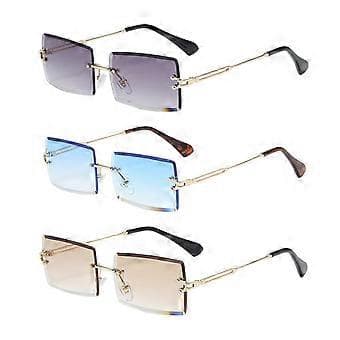 3-pack Mode Rektangulära Solglasögon Designer Färgade Glas UV400 Skydd