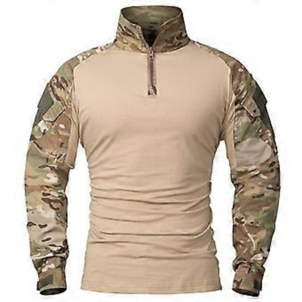 1/4 Dragkedja Kamouflage Långärmad Taktisk Skjorta Herr Utomhus Airsoft Paintball CP Militär Strids Skjorta S-5XL (XL khaki)