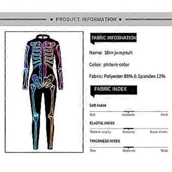 Skelet kostume Halloween Cosplay Jumpsuits Farverig Skelet Bodysuit 3d Stretch Skinny(M )
