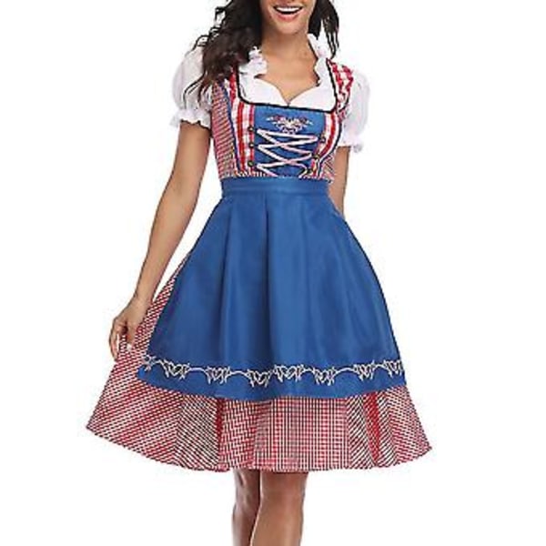 New Womens German Oktoberfest Costume Traditional Bavarian Beer Fraulein Carnival Maid Dress Outfit (XXL Blue)