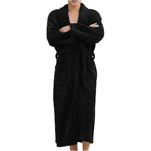 Blød Plys Robe til Kvinder og Mænd, Varmt, Fleece Flannel Badekåbe Pyjamas XL Sort
