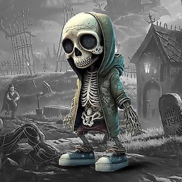 1 stk 2023 Ny Cool Skelet Figuriner Harpiks Håndværk Sød Statue Skelet Mindesmærke Samleobjekt Halloween Dekoration Bil Dekoration (Grøn)
