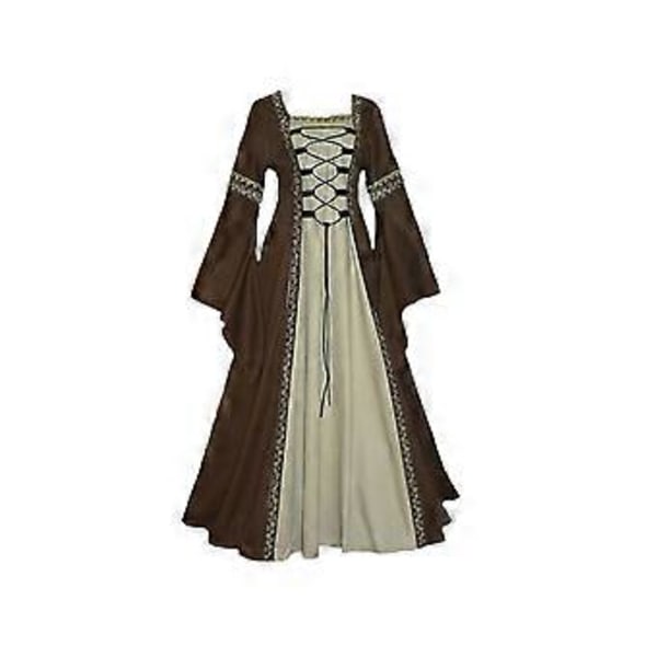 Kvinder Middelalder Retro Hof Prinsesse Cosplay Kostume Lang Kjole Elegant Heks (M Khaki)