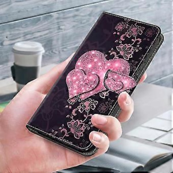 Magnetisk etui til Samsung Galaxy A35 5G med 3D-mønsterprint i læder (Blonder hjerter)