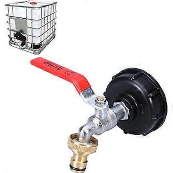 IBC Kran 1000L Regnvattenuppsamlare Kran, IBC Vattentank Adapter 1/2\" Dubbel Regnvattenuppsamlare Kran, Mässingskran Tillverkad av PP Grovgänga 60 M