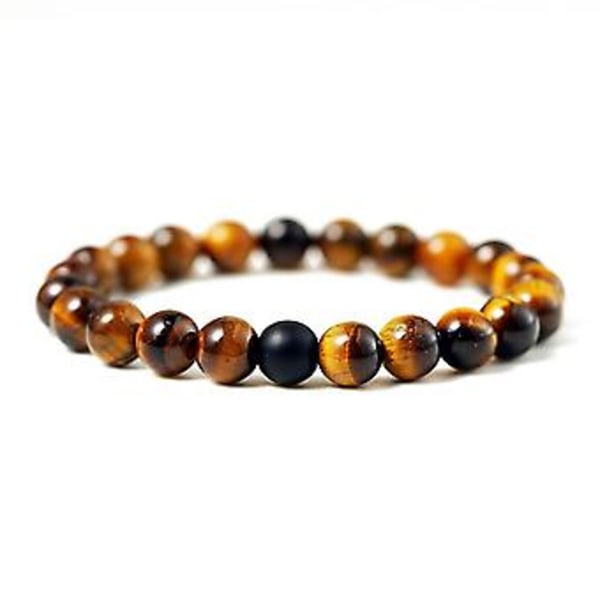 Sett med armbånd for par - Avstand Svart Hvit Naturlig Lava Stein Tigerøye Perler Yoga Armbånd for Menn Kvinner Elastisk Tau Smykker (8mm Lysrød)