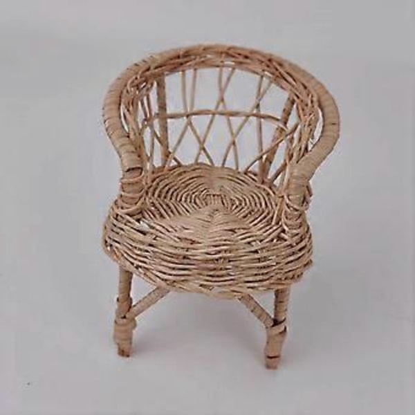 1/12 Dukkehus Rattan Stol Miniature Model Dekoration Realistisk Tilbehør Mini Havestol til Sceneindretning Fint Håndværk (10.5cmx11cm)