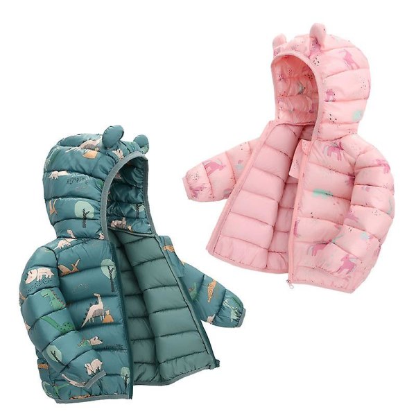 Baby Boys Girls Down Coats Long Sleeve Cartoon Dinosaur Print Jackets 1-5yrs Kids Hooded Zipper Outerwear Spring Autumn Pale Pinkish Grey 4T(Size 110)