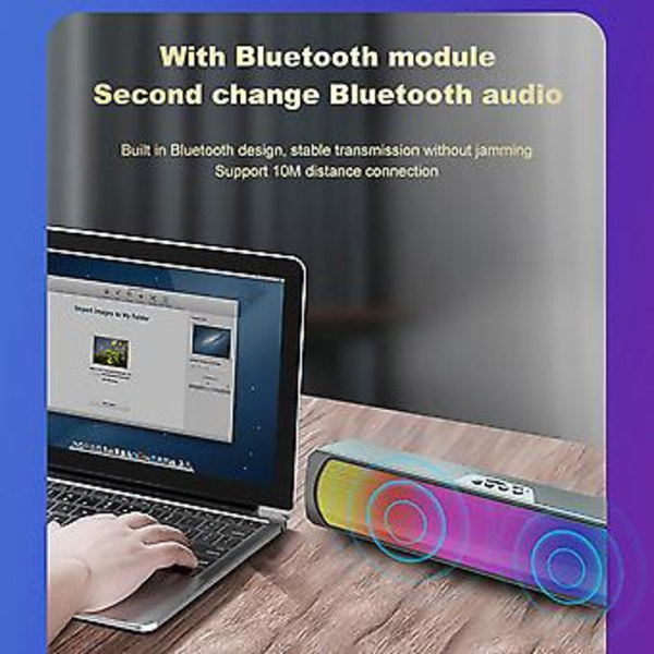 Bluetooth-yhteensopiva USB-kaiutin Langaton musiikkisoitin Korkeaääninen subwoofer Värikkäillä LED-valoilla ( )