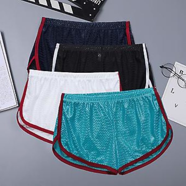 Män Underkläder Solid Färg U Konvex Låg Midja Elastisk Andningsbar Underbyxor Lös Mesh Boxers Kalsonger Casual Sport Shorts för inomhus (XL Vit)