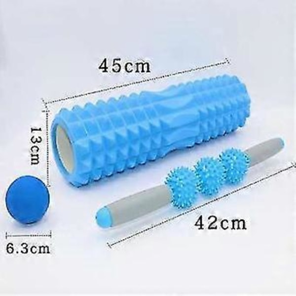 Forlenget Eva Yoga Kolonne Skum Skaft Fascia Ball Sett (blå)