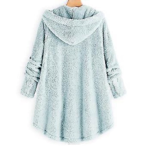 Naisten takki muoti nappi pörröinen villa hupullinen takki löysä talvi lämmin plus koko (3XL vaaleansininen)