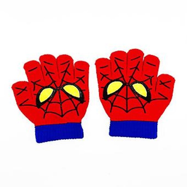 1 Pair Kids Boys Spiderman Knitted Stretch Gloves Full/half/full+half Finger Gloves Winter Warm( Red Full Finger)