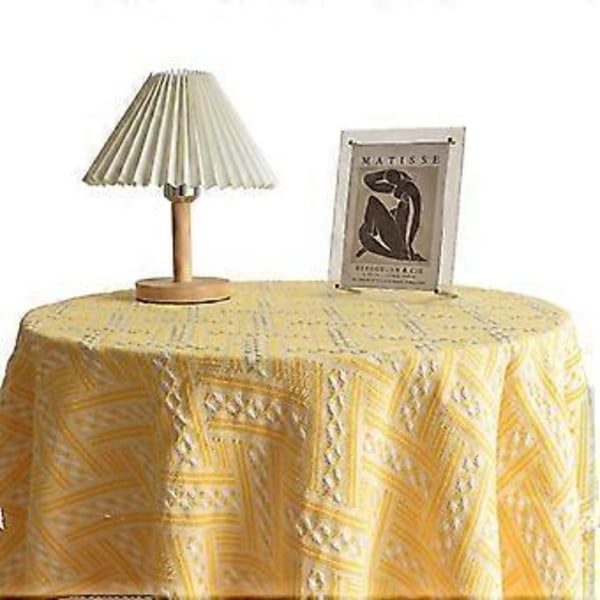 Vintage Keltainen Neulottu Ruudullinen Puuvillapöytäliina Suorakulmainen Yksinkertainen Juhla Hotelli Banketti Ruokailu Kodin Sisustus Mantelisuoja (180*380cm)