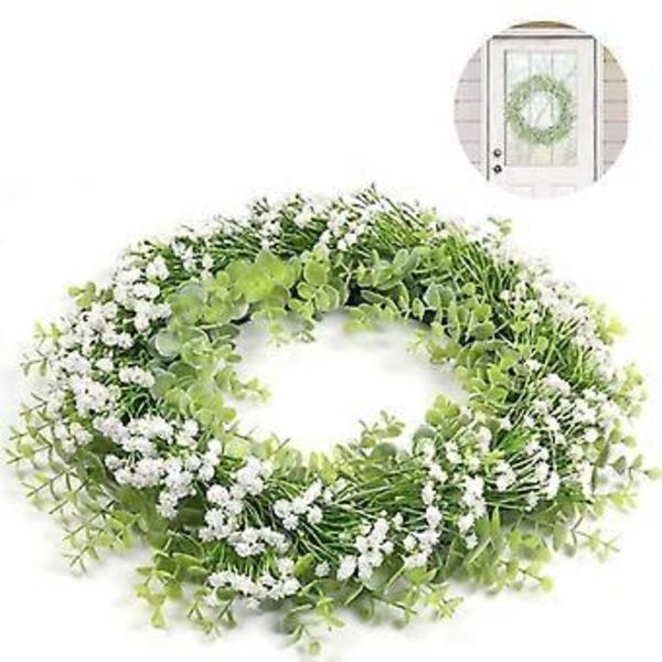 Hvid Gypsophila Krans Kunstig Krans Dekoration 40cm Dørkrans Blomster Forår Naturlig Krans Lille Vægkran