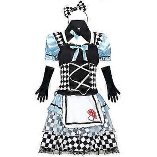 Dam Anime Cosplay Fransk Rosett Förkläde Klänning Halloween Smink Kostym 4st Set (XL)