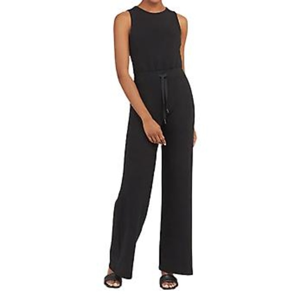 Ærmeløs Jumpsuit i Ensfarvet Design Vaskbar Høj Elastisk Stoffet Tøj til Daglig Arbejde Fest (2XL Sort)