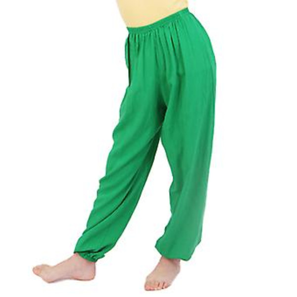 Lätta, enfärgade byxor för barn 3-12 år, yoga, dans, Aladdin-byxor (3-4 år, grön)