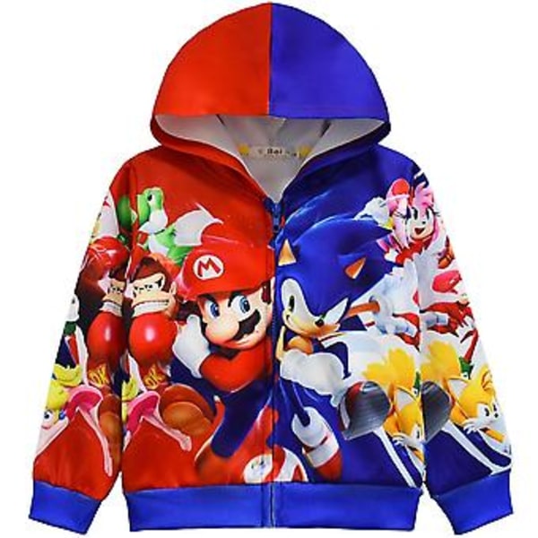 Super Mario Bros Full Zip Hoodie 3D Digital Trykket Jakke Kapp Barn Lang Ermet Tegneserie Avslappet Hettemerker Bursdagsgave (6-7 År B)