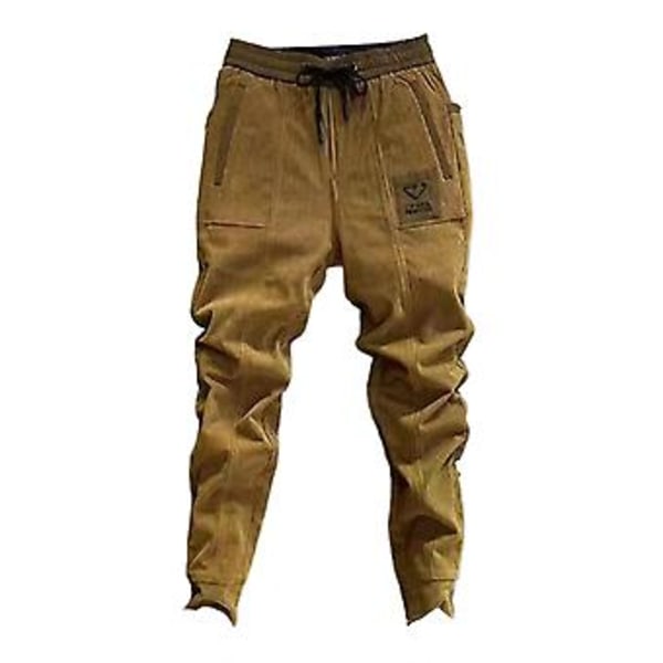 Harem-byxor för män i corduroy med dragsko och elastisk midja, kontrastfärgade fickor, höst, enfärgad (4XL Kaffe)
