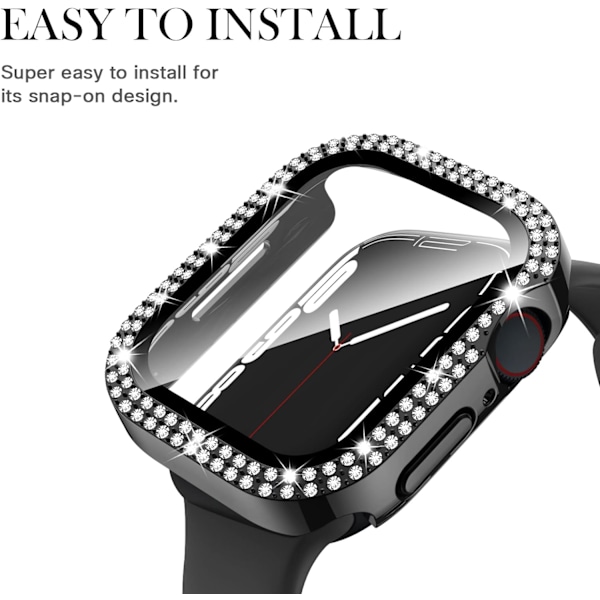 til Apple Watch Case 44mm Series 6/5/4/SE med hærdet glas skærmbeskytter, dobbelt bling etui krystal diamanter Rhinen
