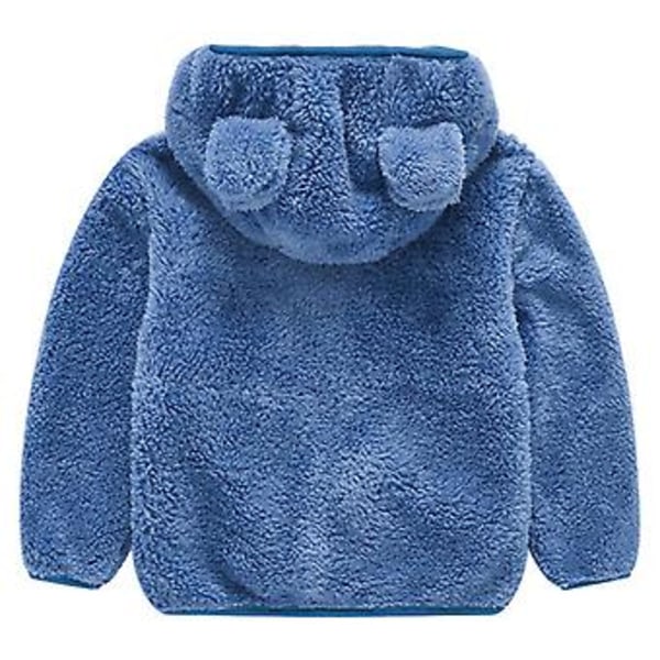 2-6 År Børn Teddybjørn Blød Fleece Hættejakke Varmt Lynlåsjakke Yderbeklædning (3-4 År Blå)