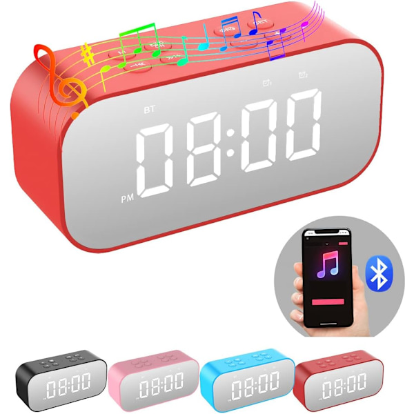 Väckarklocka med Bluetooth-högtalare, Digital klocka för sovrum, Väckarklocka för tunga sovare vuxna med dubbla larm, Snooze, Dimbar LED-display.
