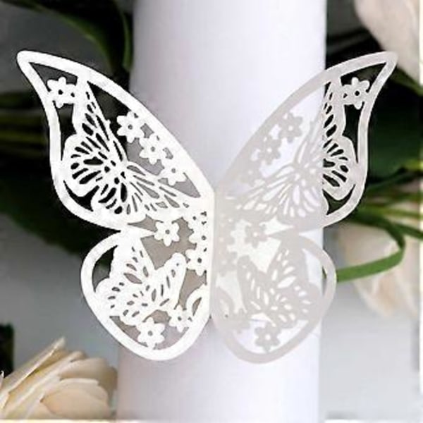 Serviettringer Bryllup Fest Håndkleholder Butterfly Pearlescent Papir Spenne Middagsbordet Forbruksvarer (40 stk Hvit)