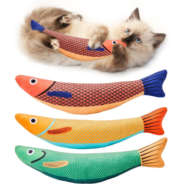 Kissan lelut Saury-kala, 3 pakkausta Catnip Crinkle Sound -leluja Pehmeät ja kestävät