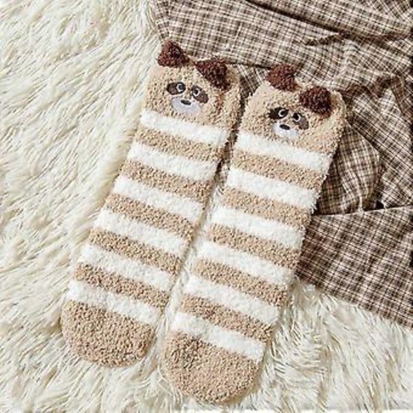 Dam Fuzzy Socks Mysiga Fluffiga Toffelstrumpor Söta Mjuka Vinter Varma Sovkstrumpor (D)
