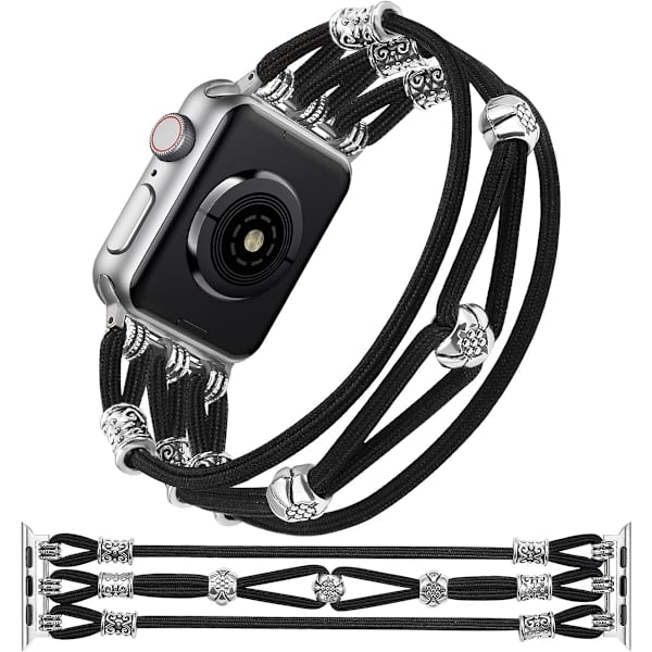 Pärlarmband Kompatibelt med Apple Watch Band 41mm 40mm 38mm Kvinnor, Boho Flätad Smal Elastisk Western Stretchy Solo L