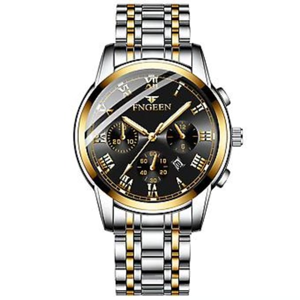 Fngeen Herre Vandafvisende Ur Kvarts Analog Rustfrit Stål Lysende Visere Armbåndsur (Sort Urtavle)