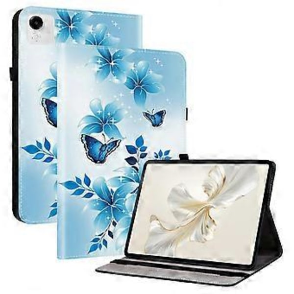 För Honor Pad X9a Läderfodral Mönstertryckt Ställ Tablet Skydd med Kortfack (Blå Fjäril)