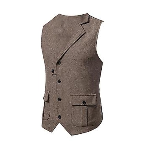 Miesten Liivi, Yksivärinen, Slim Fit, Käännetty Kaulus, Kevät Syksy, Yksirintainen, Taskut, Retkeilyyn (M Ruskea)