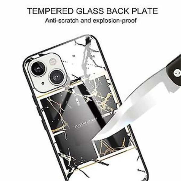 Til Iphone 13 Mini Marmor Hærdet Glas Bagcover TPU Kant Case (hcbl-25) (HCBL-23)