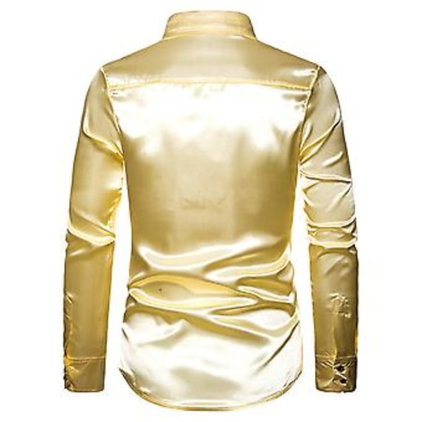 Mænds Sequins Slim Fit Knapløs Skjorte Fest Langærmet Kjole Skjorte Casual Tops (L Guld)