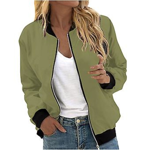 Damjacka, Lättvikts Zip Up Casual Bomberjacka, Ståuppkrage, Kort Ytterplagg, Toppar, M, Armég Grön