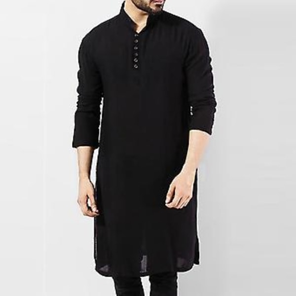Miesten pitkähihainen paita napillinen kaulus - Miesten pitkä takki - Rento miesten perinteinen paita - Ulkoilutarvikkeet (3XL # Tummansininen)