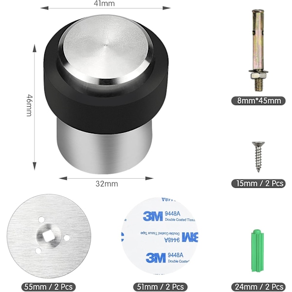 2 kpl pyöreä ruostumattomasta teräksestä valmistettu ovenpysäytin Ø 32 mm, lattiaovistoppari