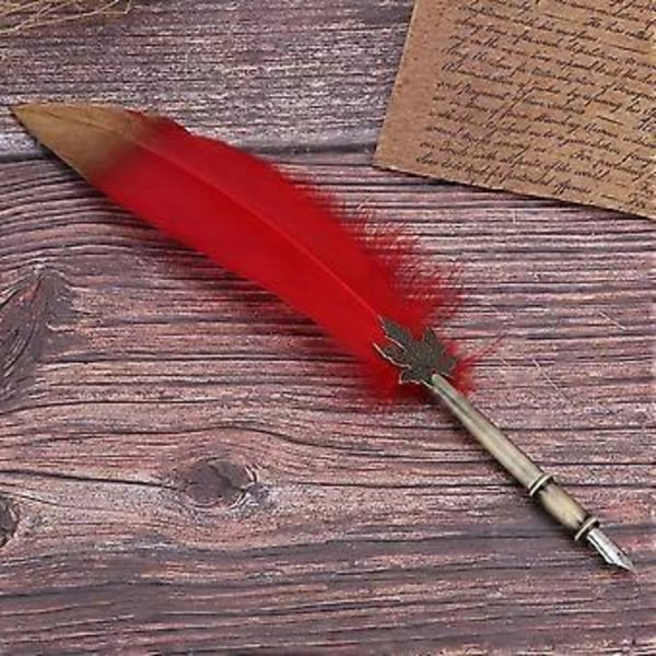 Europeisk Stil Vintage Fjäder Reservoarpenna Kalligrafi Quill Doppa Penna Heminredning Gåva (Röd)