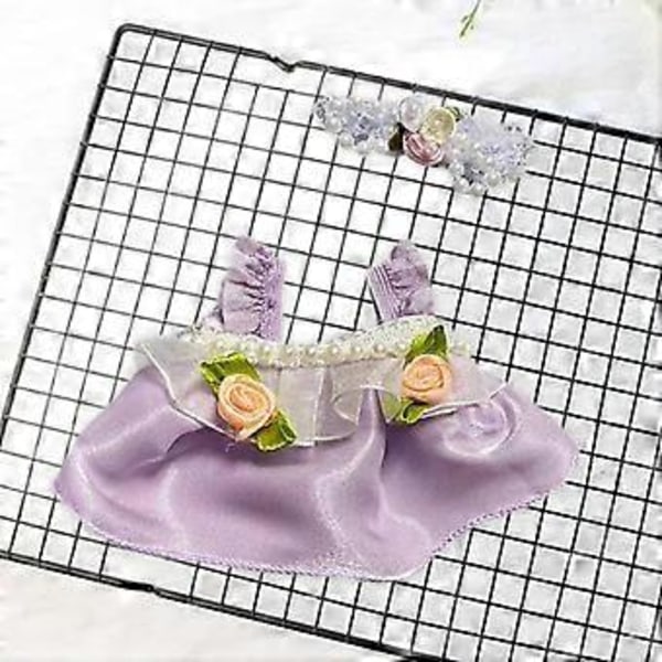 Mini-nuken vaatteet, tyttönuken vaatteet, tyylikäs lahjapaita, hiuskoristeet, söpö nuken vaatepuku, nuken mekko-setti kangasnukeille (violetti kukkamekko)