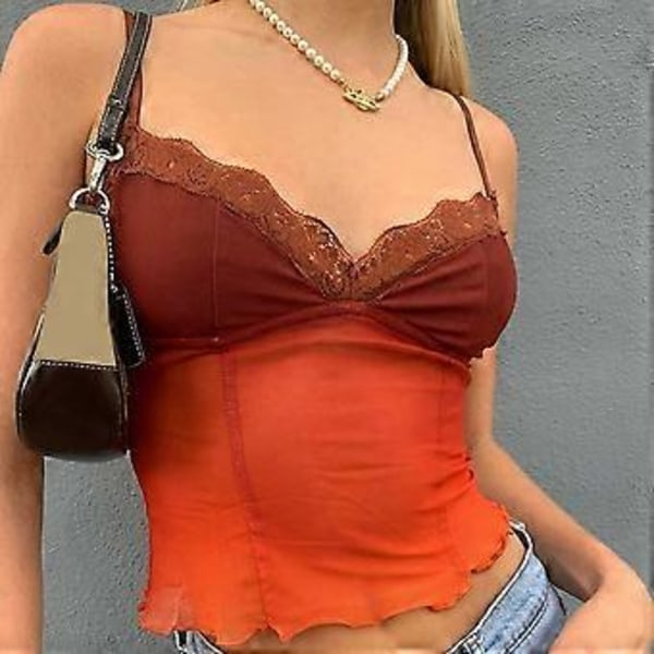 Vintage Blonde V-hals Crop Top, Sexet Gennemsigtig Ærmeløs Clubwear Tank Top til Kvinder (Rød, Small)(M )